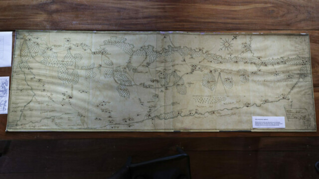 Die Unterbacher Jagdkarte von 1641 ist die älteste Karte, die im Heimatmuseum ausgestellt wird. Foto: Lutz Wulfstiege